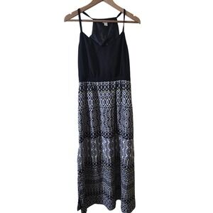 J.Crew Black Geometric Maxi Dress Size 6 Side Slit‎ Boho Aztec Festival Resort
